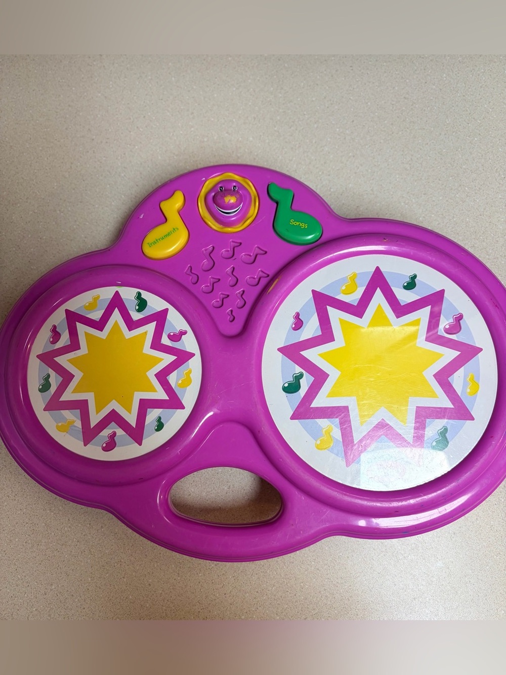 Vintage Barney Playskool Musical Bongos Drum Toy Tested Works 1998